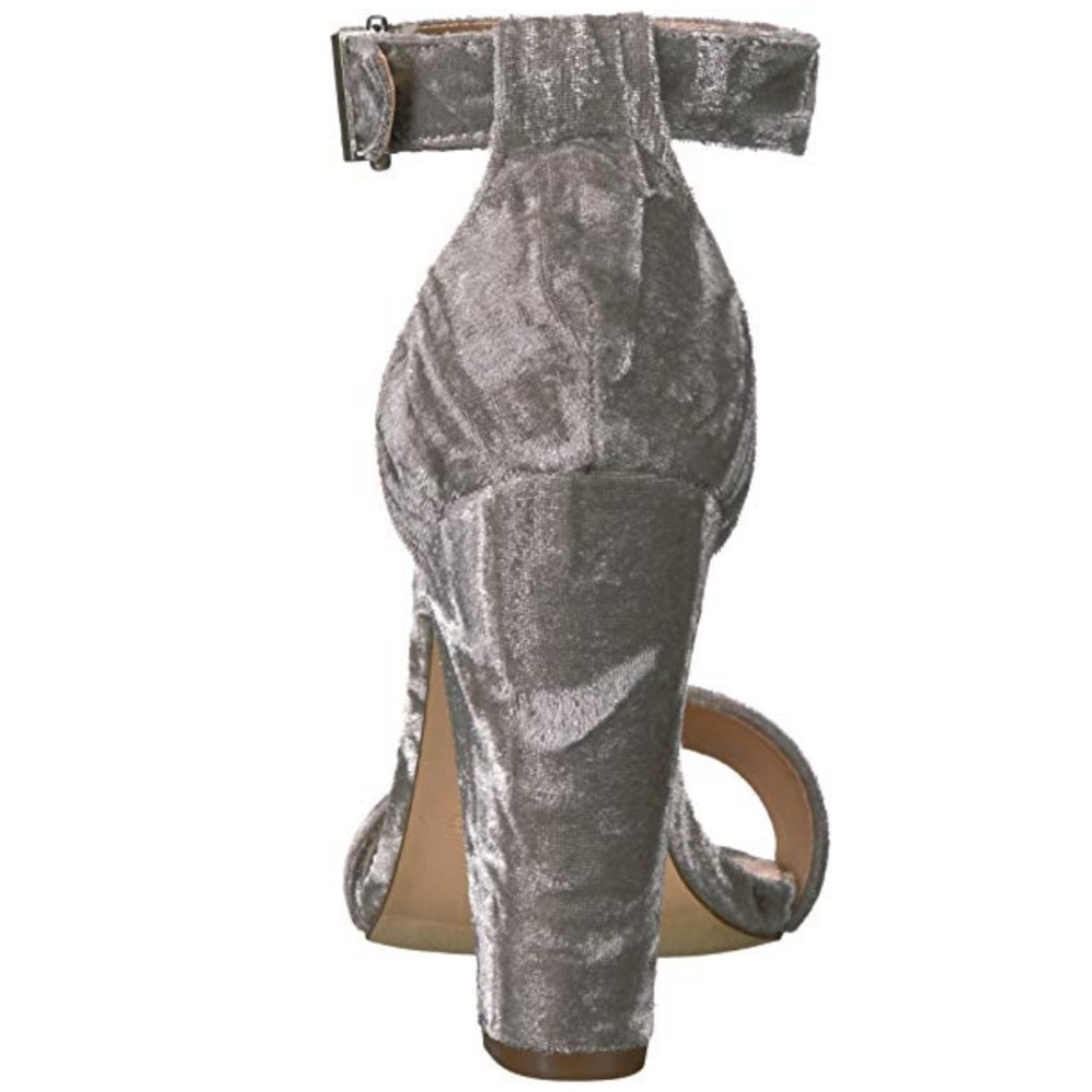 Ash Grey Plush Velvet Chunky Heel Sandal - Picture 3 of 3